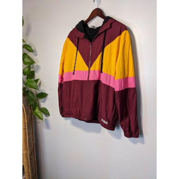 Victoria's Secret Jackets & Blazers - VICTORIA'S SECRET PINK SHERPA LINED JACKET Medium Pink Purple and Yellow